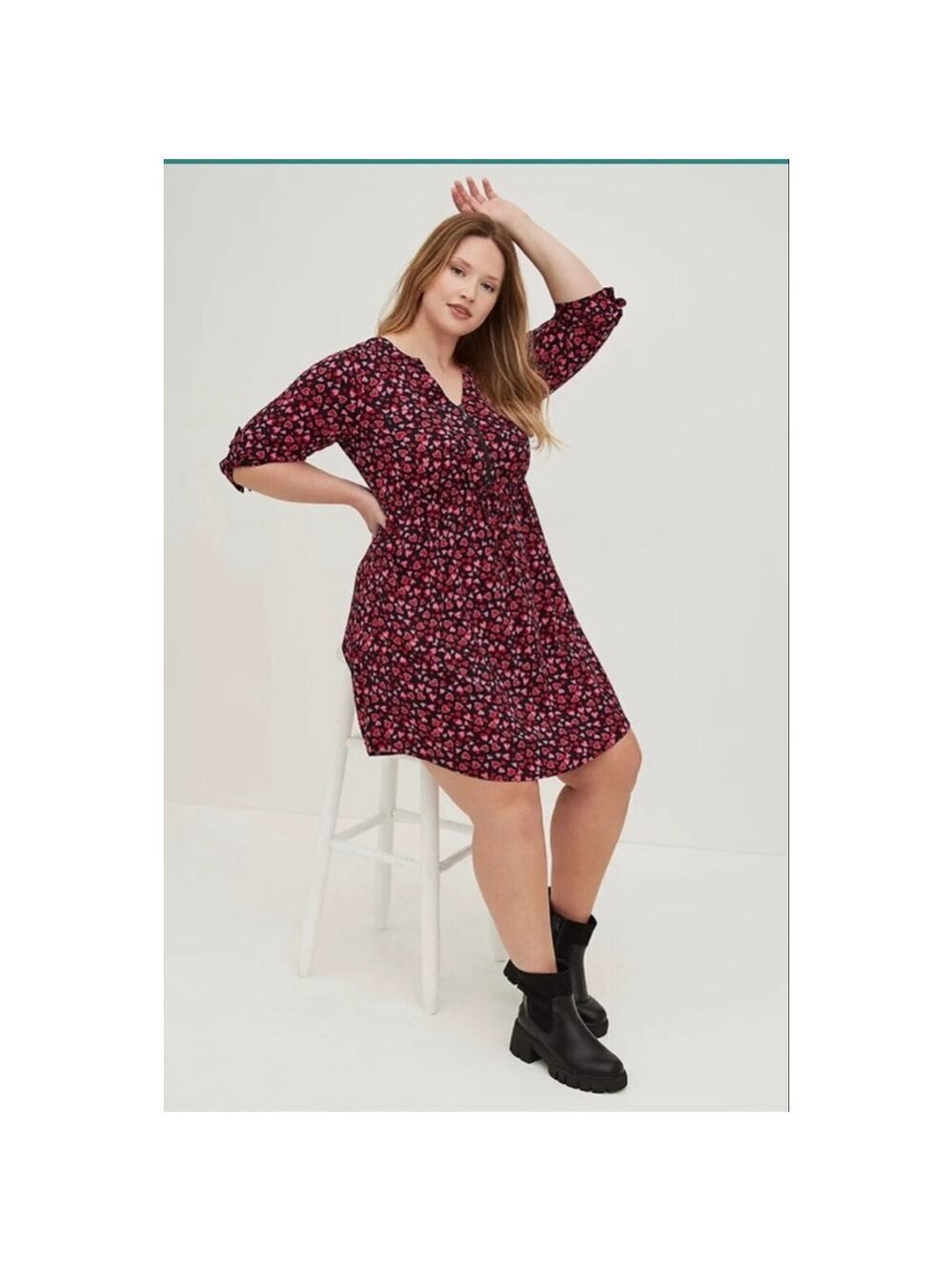 Women's Torrid Plus Size 1X Black & Pink Heart Print Mini Dress